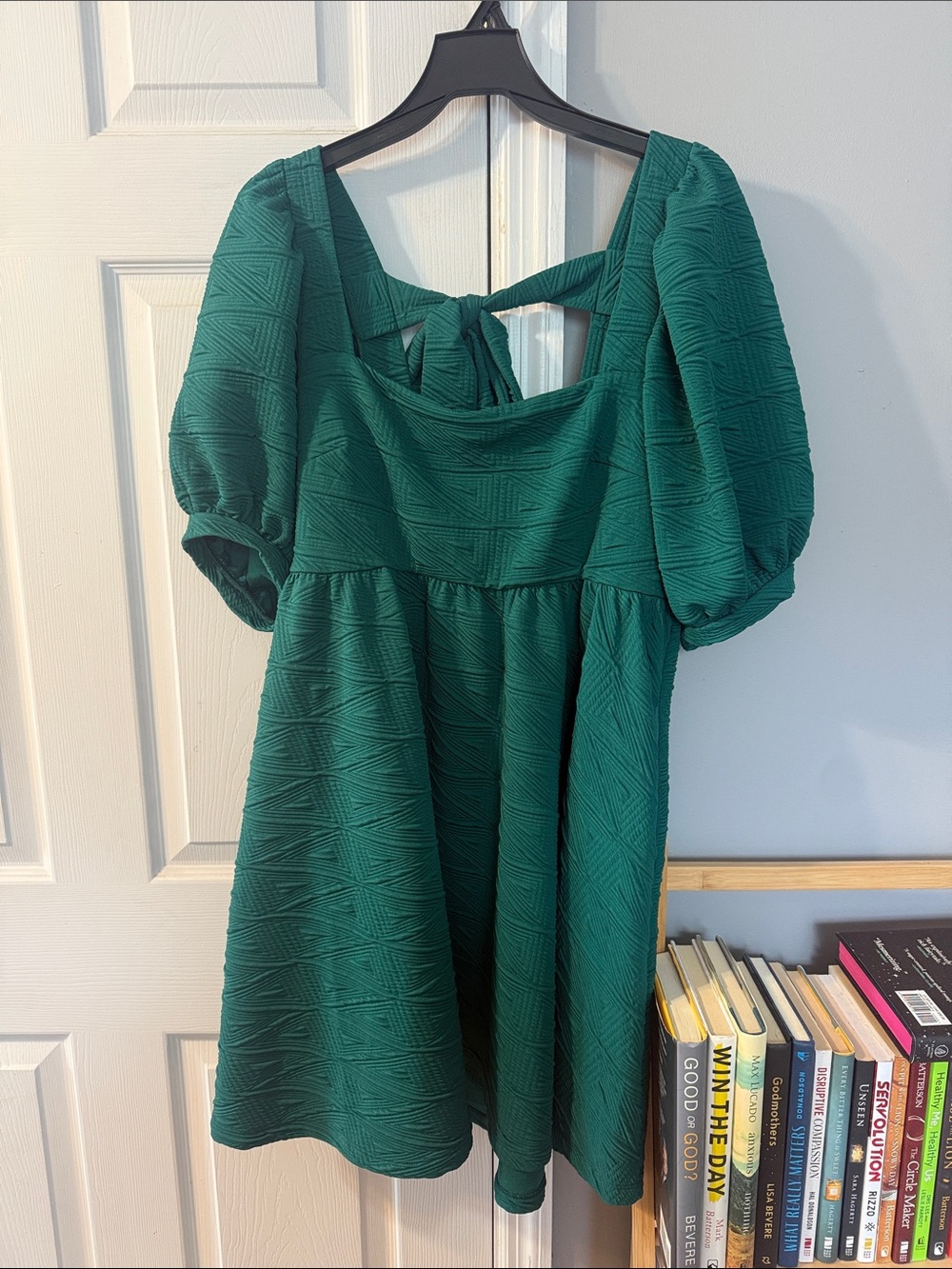 Free People Textured Square-Neck Dress with Puff Sleeves